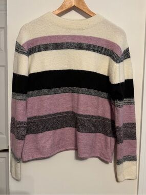 Striped Crewneck Sweater in Mauve, Black & Cream